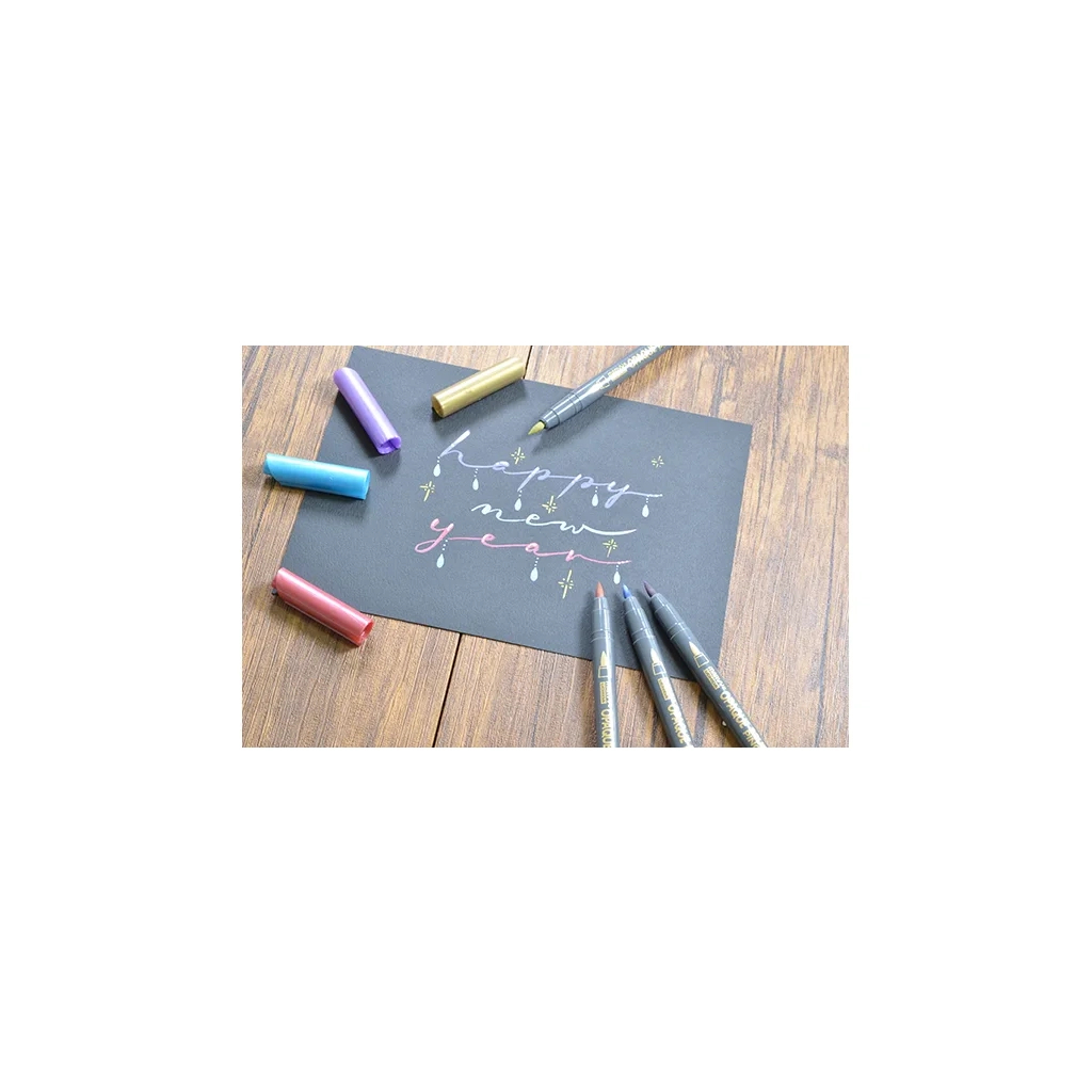 Маркер Marvy Набір маркерів на водній основі Opaque Brush, металіки, 6 кольорів (752481951820) - picture 6