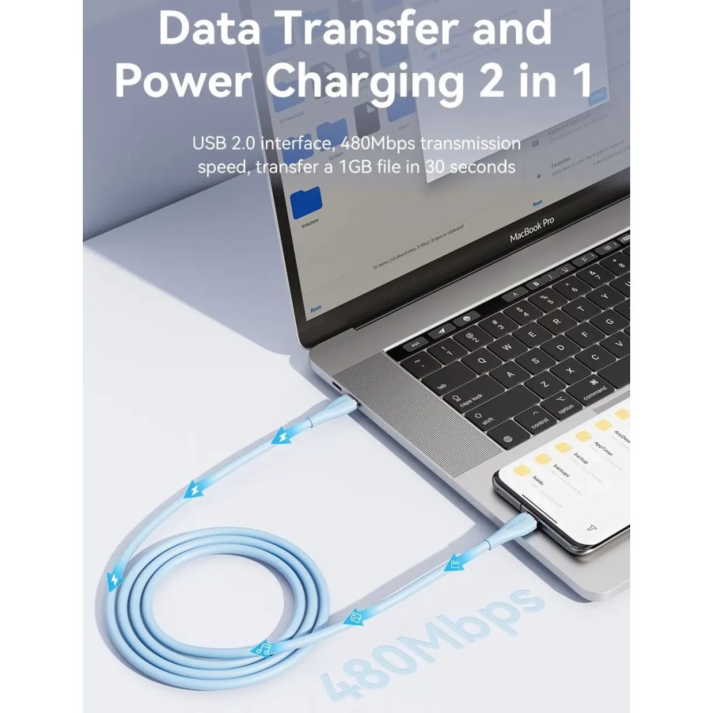 Дата кабель USB-C to USB-C 2.0m USB2.0 100W (20V/5A) Light Green Silicone VENTION (TAWGH) - picture 6