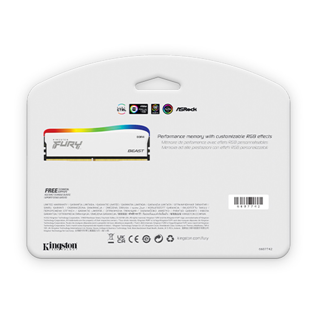 Модуль пам'яті для комп'ютера DDR4 16GB 3600 MHz Beast White RGB SE Kingston Fury (ex.HyperX) (KF436C18BWA/16) - зображення 5