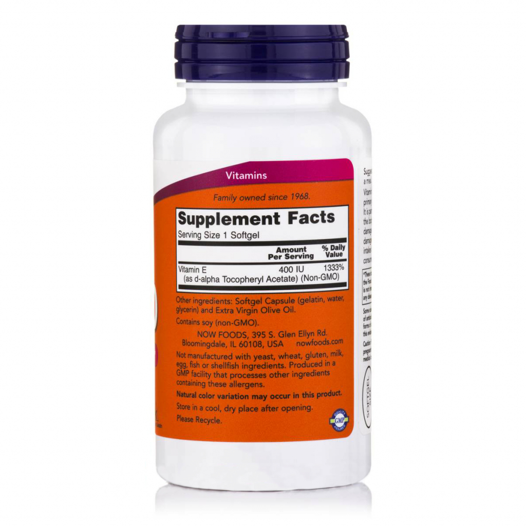 Вітамін Now Foods Вітамін Е, Е-400, 100 желатинових капсул (NF0837) - зображення 2