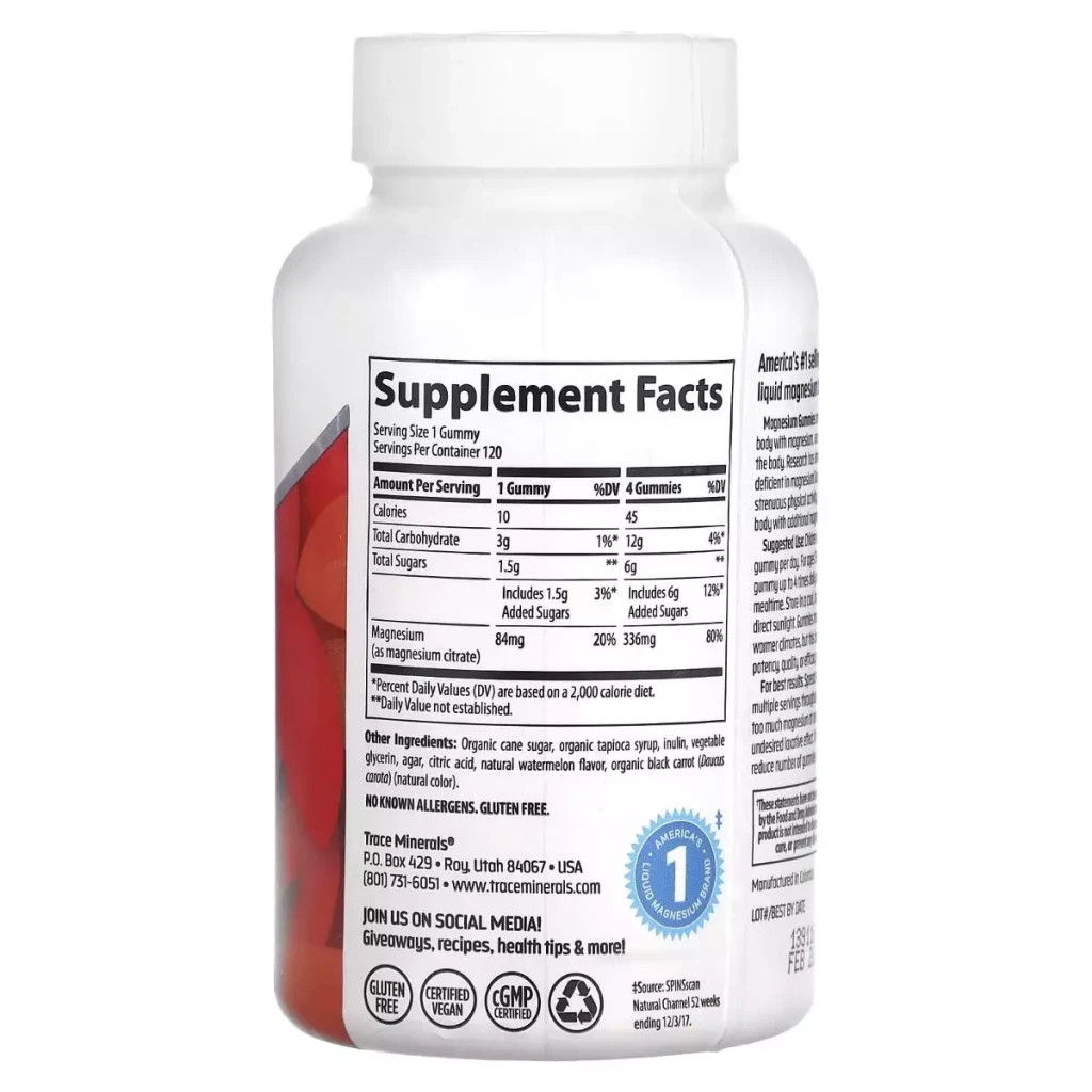 Мінерали Trace Minerals Магній, смак кавуна, Magnesium Gummies, 120 жувальних цукерок. (TMR-00488) - зображення 2