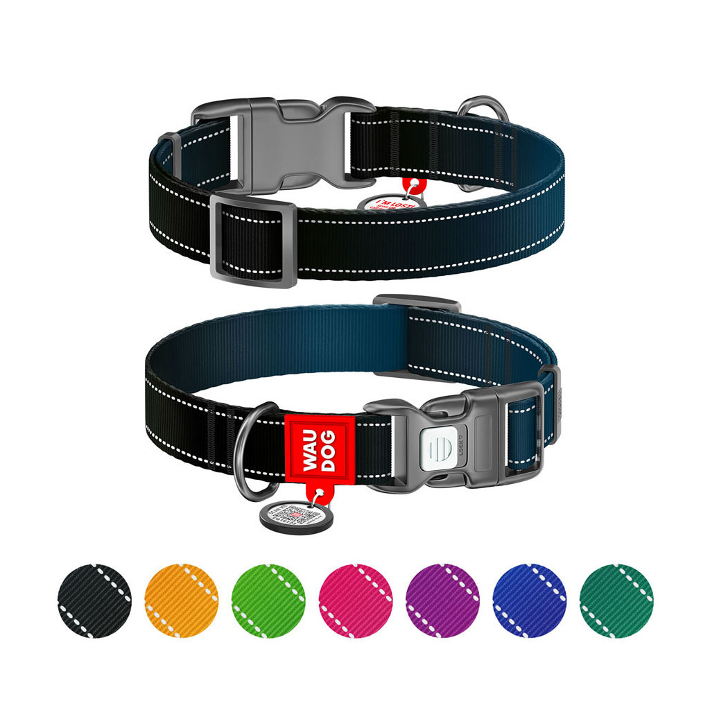 Нашийник для тварин WAUDOG Nylon Mono з QR паспортом, пластиковий фастекс M чорний (52101) - зображення 1