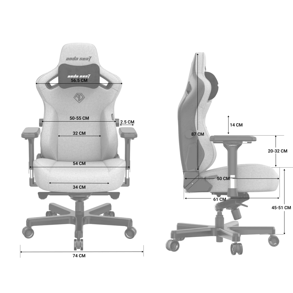 Крісло ігрове Anda Seat Kaiser 3 Fabric Size L Grey (AD12YDC-L-01-G-PV/F) - зображення 12