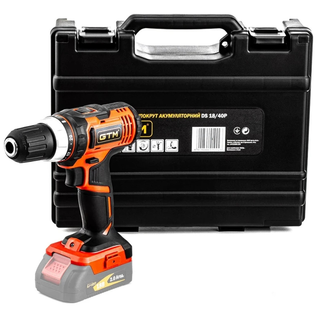 Шуруповерт GTM DS18/40P, 18В, 40Нм, 2шв, (без АКБ та ЗП) (DS18/40P_BARE TOOL) - зображення 1