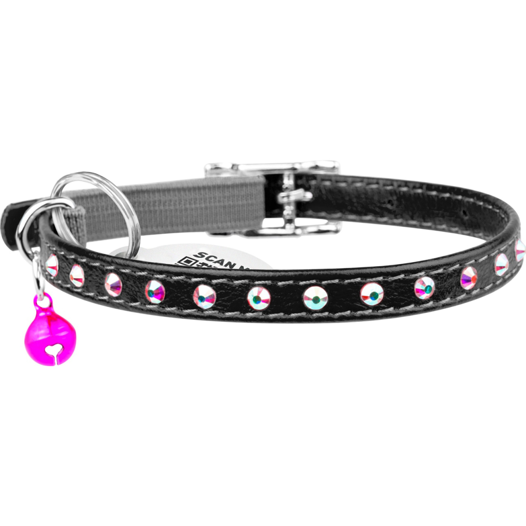 Нашийник для тварин WAUDOG GLAMOUR з резинкою і стразами для кішок (чорний) (32541) - зображення 2