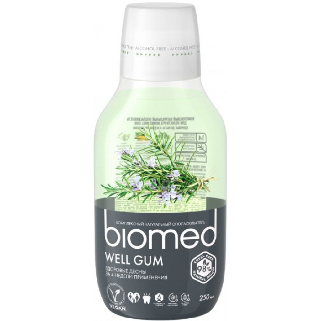 Ополіскувач для порожнини рота BioMed Well Gum Здоров'я ясен М'ята 250 мл (7640168931643) - зображення 1