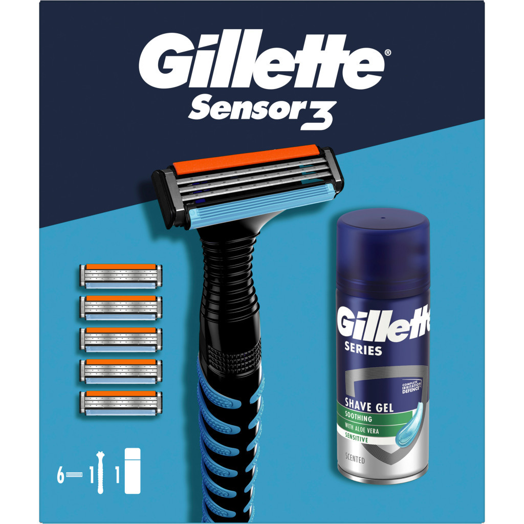Набір косметики Gillette Бритва Sensor3 + 5 змінних лез + Гель для гоління Series 75 мл (8700216085243) - зображення 2