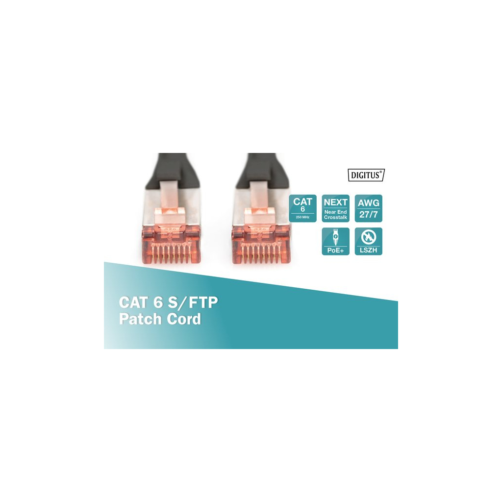 Патч-корд 10м, CAT 6 S-FTP, AWG 27/7, LSZH, black Digitus (DK-1644-100/BL) - зображення 2