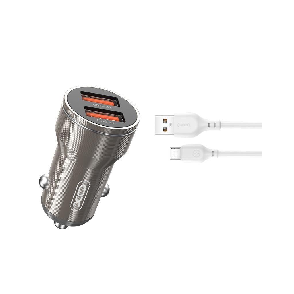Зарядний пристрій XO CC48 2.4A/2 USB + microUSB Grey (XO-CC48m-GR) - зображення 1
