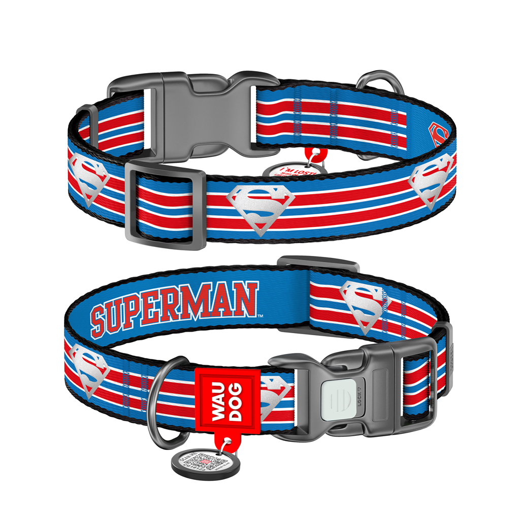 Нашийник для тварин WAUDOG Nylon з QR паспортом "Супермен Ретро", пластиковий фастекс, L (282-1082) - зображення 1