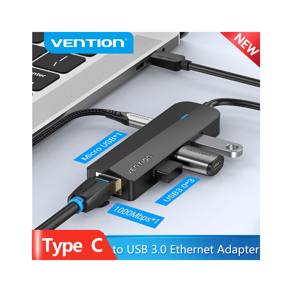 Концентратор Vention USB 3.1 Type-C to 3xUSB 3.0+MicroUSB+RJ45 100M Ethernet black (TGPBB) - зображення 5