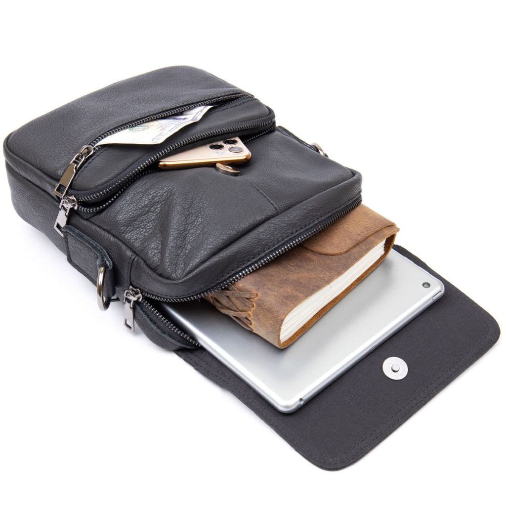 Сумка Vintage Вертикальна чоловіча у м'якій шкірі Чорна (20367) - зображення 11