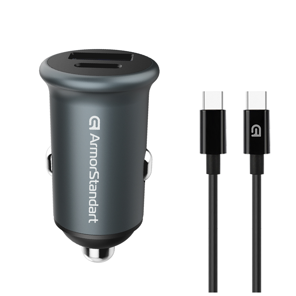 Зарядний пристрій Armorstandart USB Type-C PD20W + USB QC 3.0 Grey + cable USB-C (ARM82461) - зображення 1