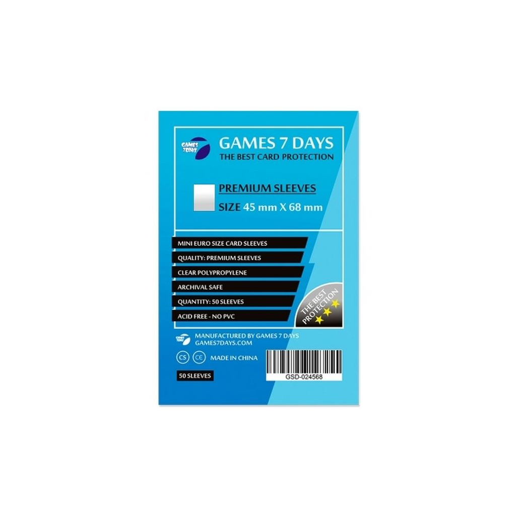 Протектор для карт Games 7 Days 45 х 68 мм, Mini Euro, 50 шт (PREMIUM) (GSD-024568) - изображение 1