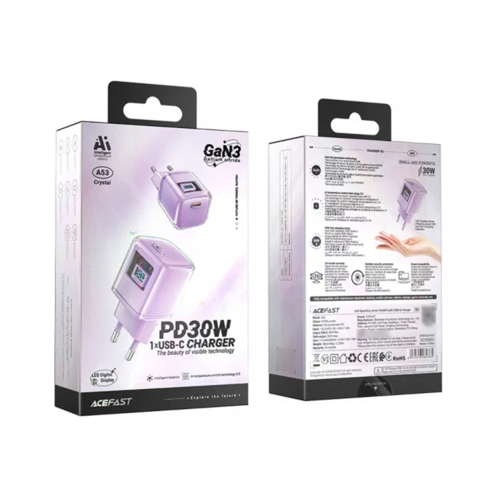 Зарядний пристрій Acefast 1xUSB-C 30W Gan A53 Fast Charger alfalfa purple (6974316282365) - зображення 6