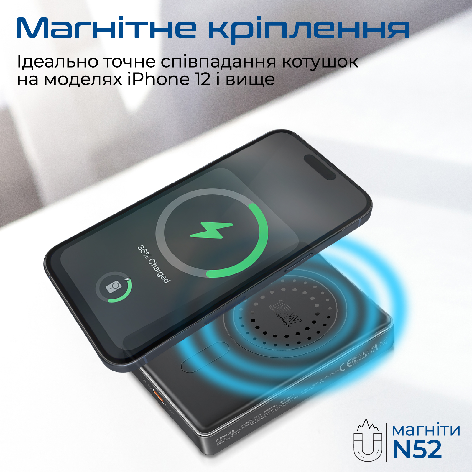 Універсальна мобільна батарея Promate Blade-10 MagSafe 10000mAh 20W Black - изображение 3