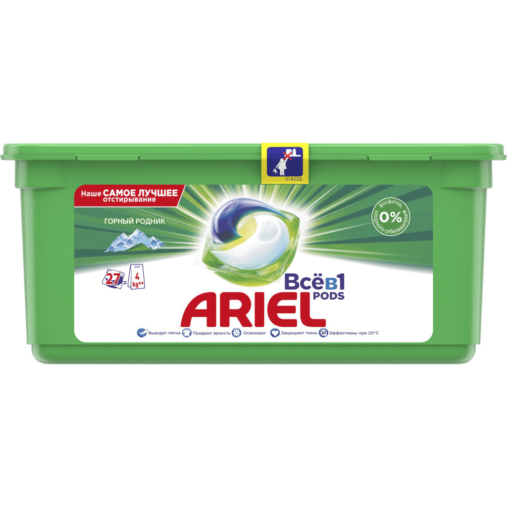 Капсули для прання Ariel Pods Все-в-1 Гірське джерело 27 шт. (8001090456113) - зображення 1
