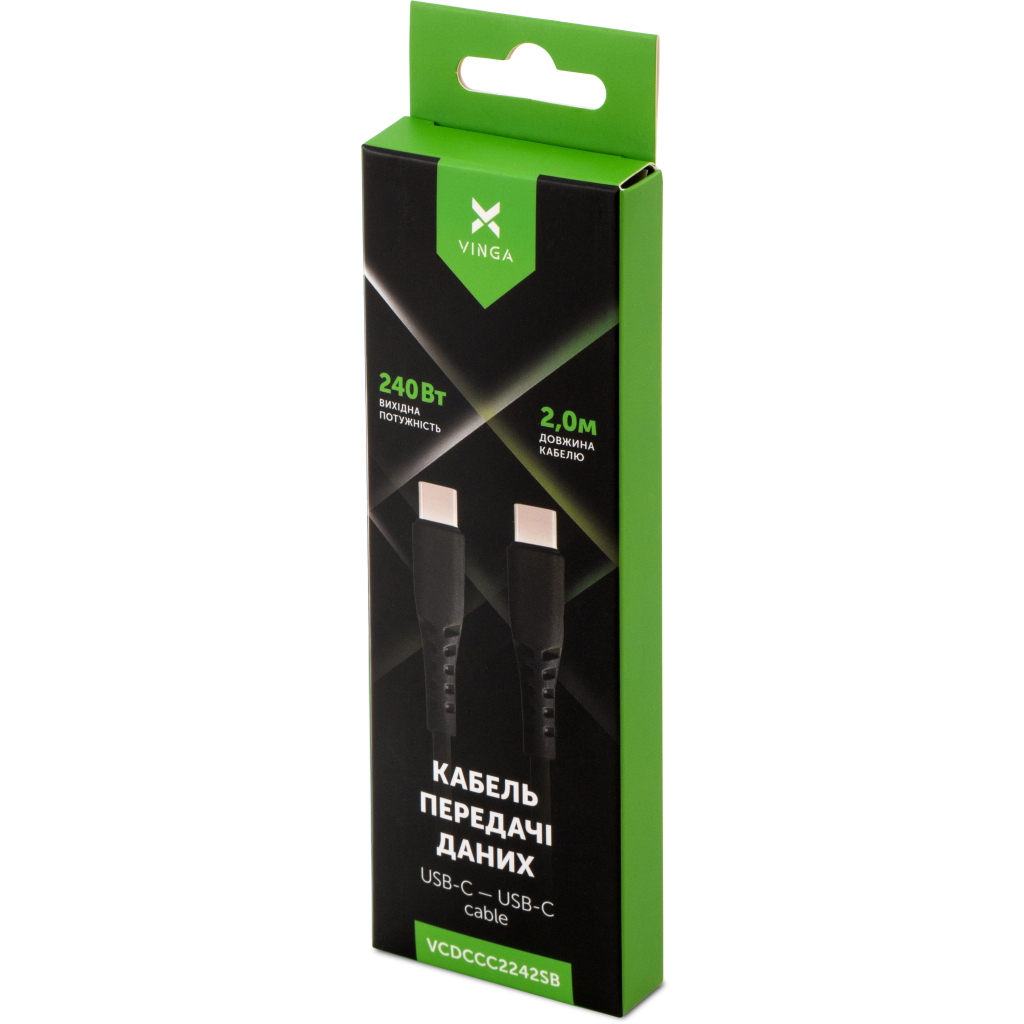 Дата кабель USB-C to USB-C 2.0m 240W Chip Silicon Black Vinga (VCDCCC2242SB) - зображення 5