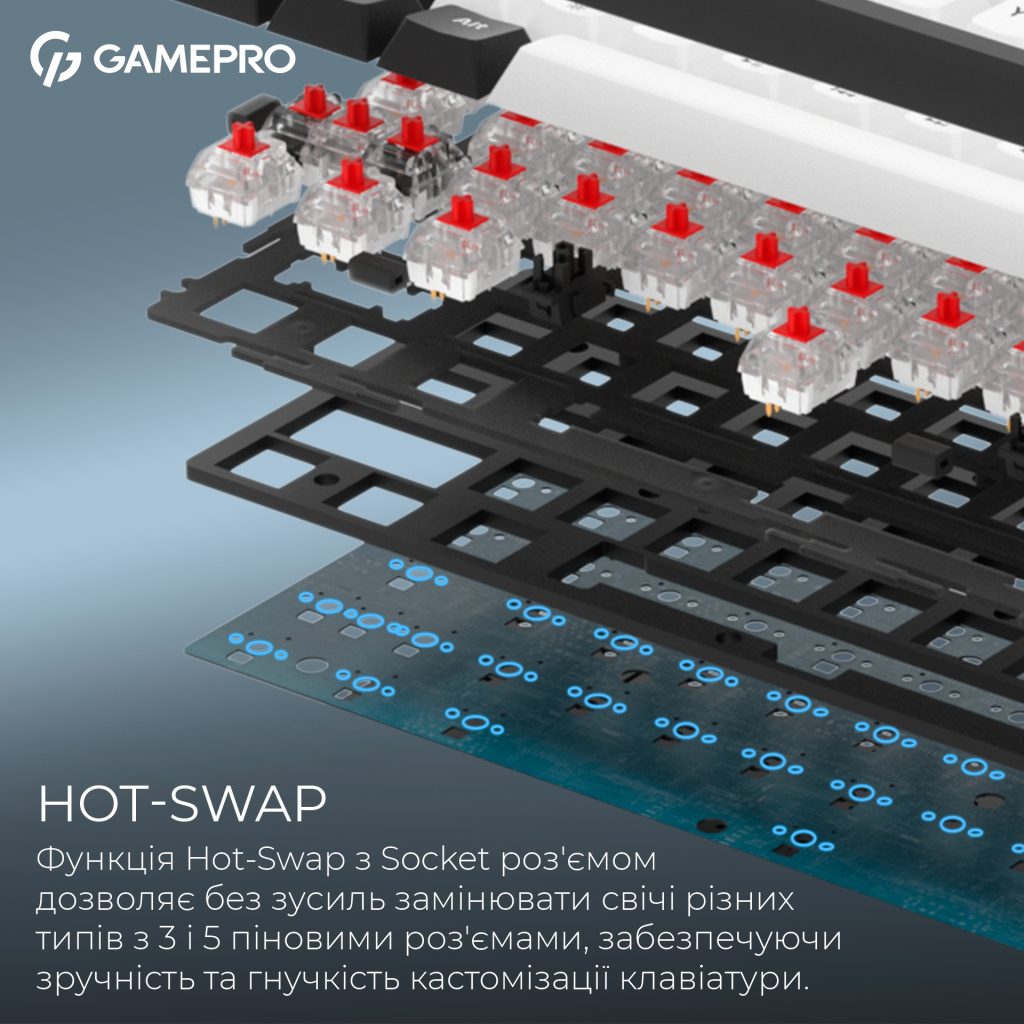 Клавіатура GamePro Asgard Valhalla MK210B Pro 65 RGB Wireless/Bluetooth/USB Black (MK210B Pro) - зображення 9