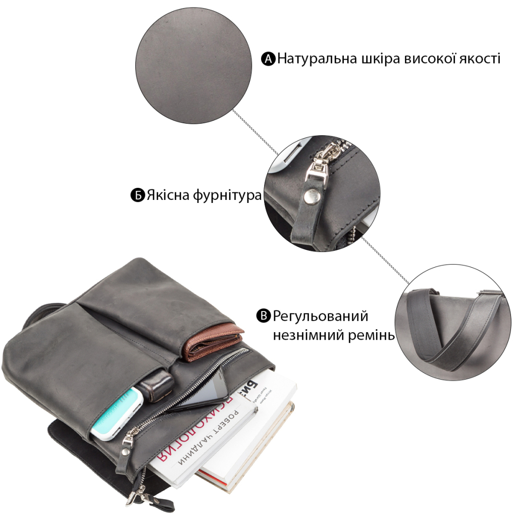 Сумка Shvigel З вінтажної шкіри Чорна (11078) - зображення 4