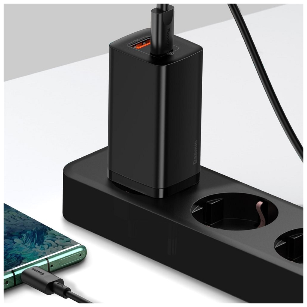 Зарядний пристрій Baseus 2xUSB 65W GaN (USB-C+USB-A) black (CCGAN2L-B01) - зображення 7