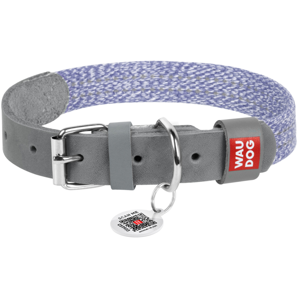 Нашийник для тварин WAUDOG Classic зі шкіри та відновленої бавовни S 15 мм х 27-36 см сірий (589011) - зображення 1