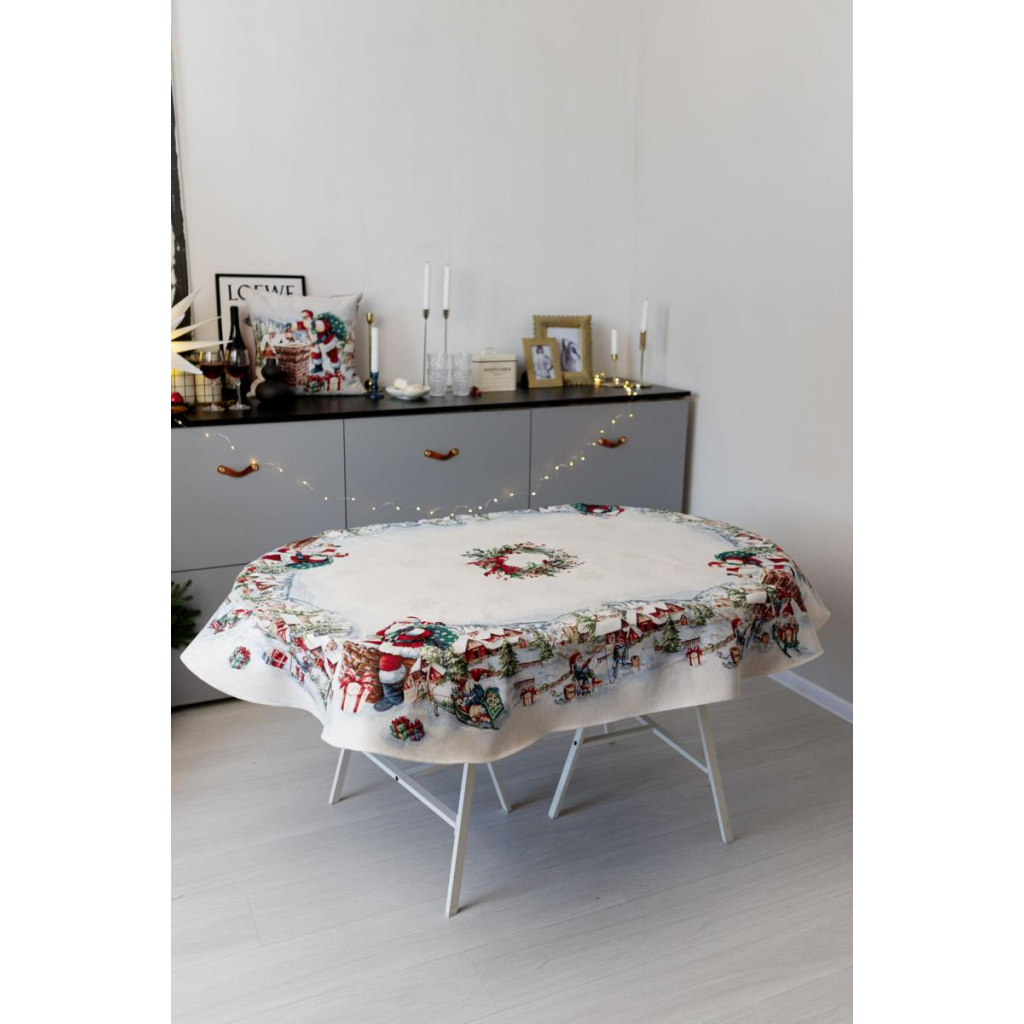 Скатертина Прованс гобеленова з велюром Снігова зима овал 135х180 см (037484) - зображення 5