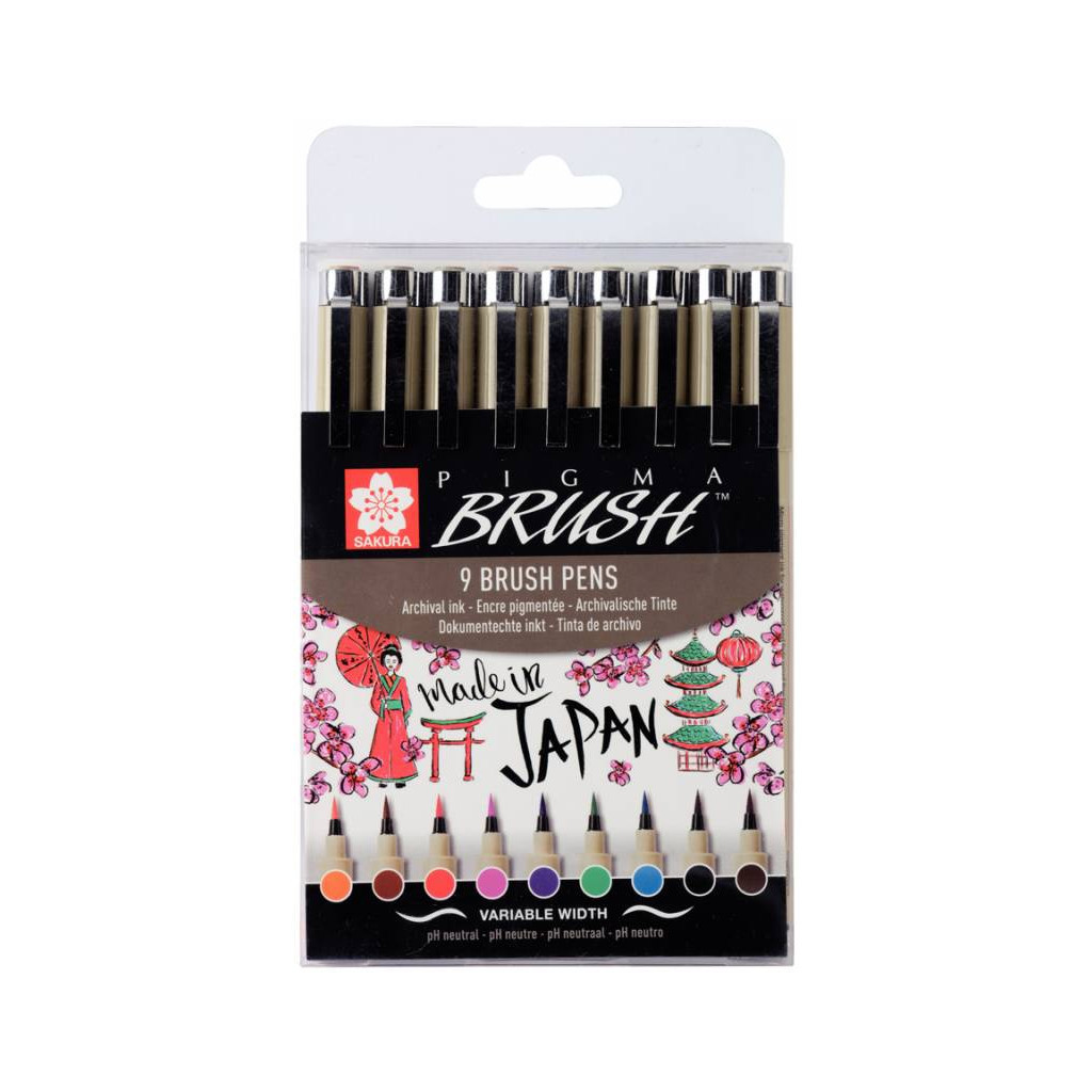 Лайнер Sakura Набір лінерів-пензлів Pigma Brush, 9 кольорів (8710141131137) - picture 1