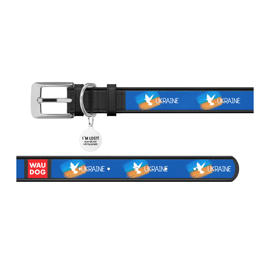 Нашийник для тварин WAUDOG Design з QR паспортом "Прапор" Ш 35 мм Д 46-59 см чорний (3606-0229-01) - зображення 3