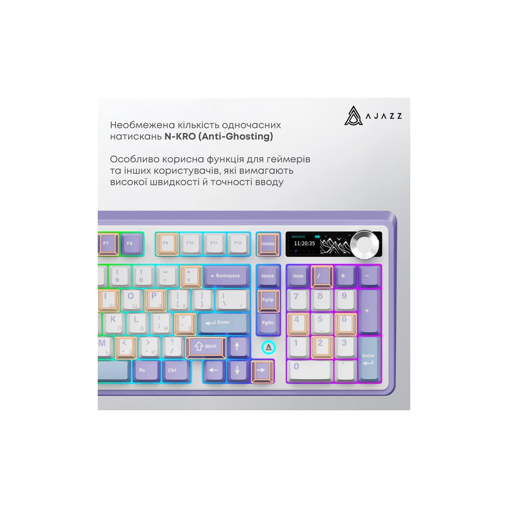 Клавіатура Ajazz AK980 Clear Sky Switch Purple RGB USB/Wireless/Bluetooth UA Purple (AK980-CS-PWB) - зображення 12