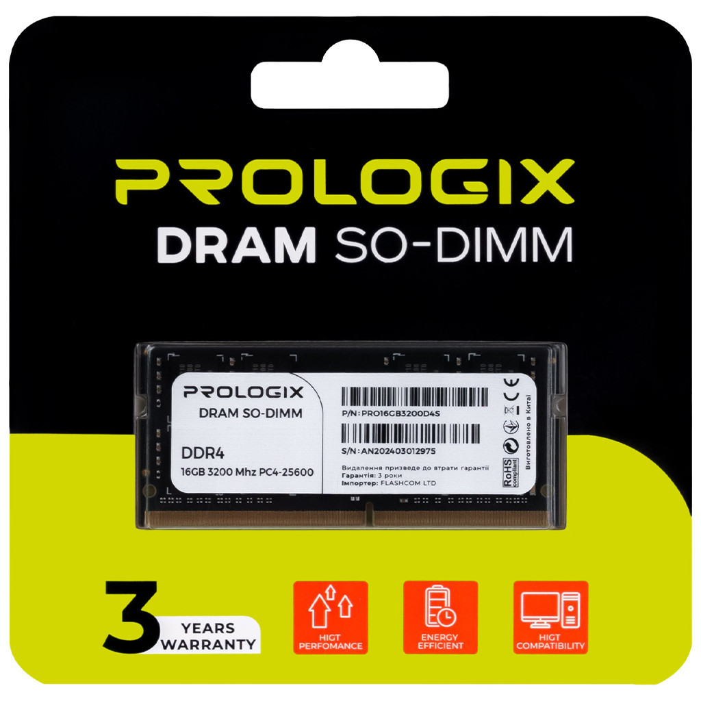 Модуль пам'яті для ноутбука SoDIMM DDR4 16GB 3200 MHz Prologix (PRO16GB3200D4S) - зображення 4
