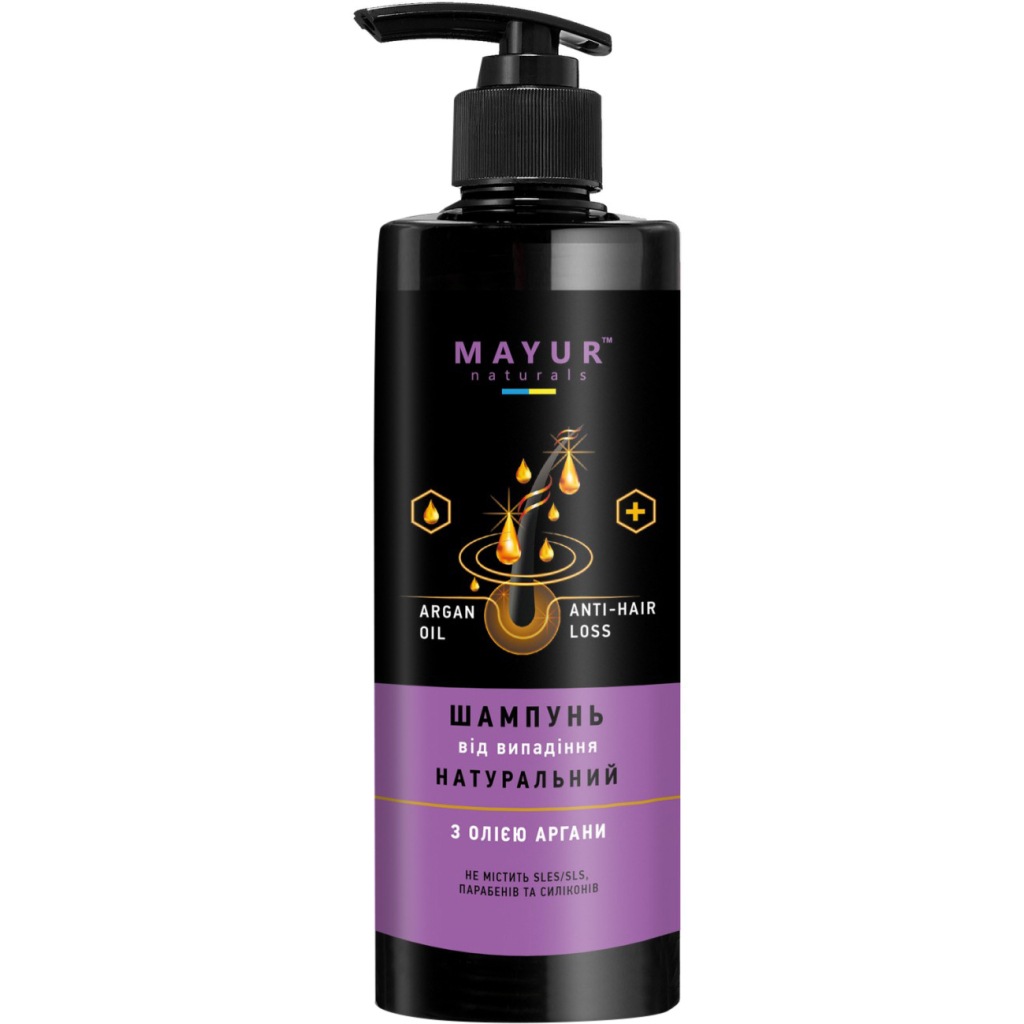 Шампунь Mayur Натуральний Від випадіння З олією аргани 500 мл (4820230953572) - зображення 1