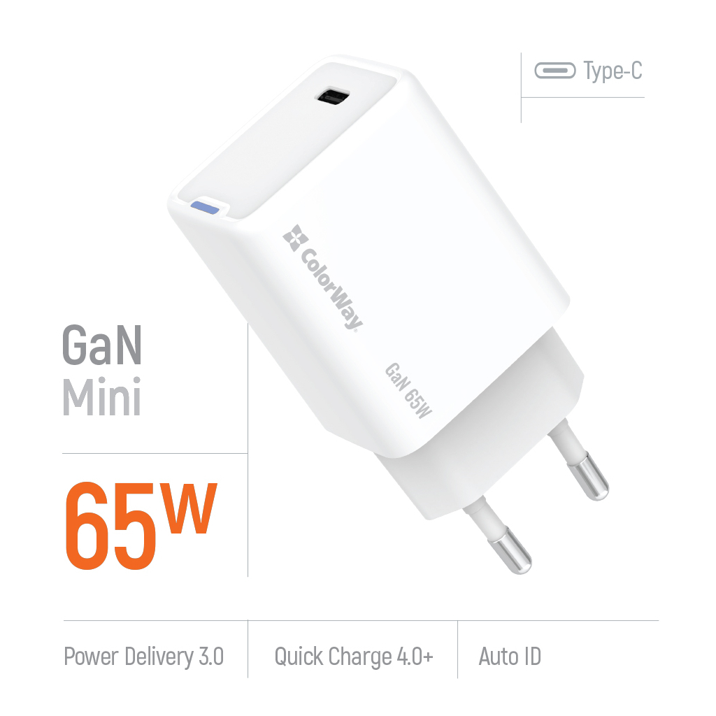 Зарядний пристрій ColorWay GaN Mini 65W PD Port PPS USB-C white (CW-CHS049PD-WT) - зображення 7