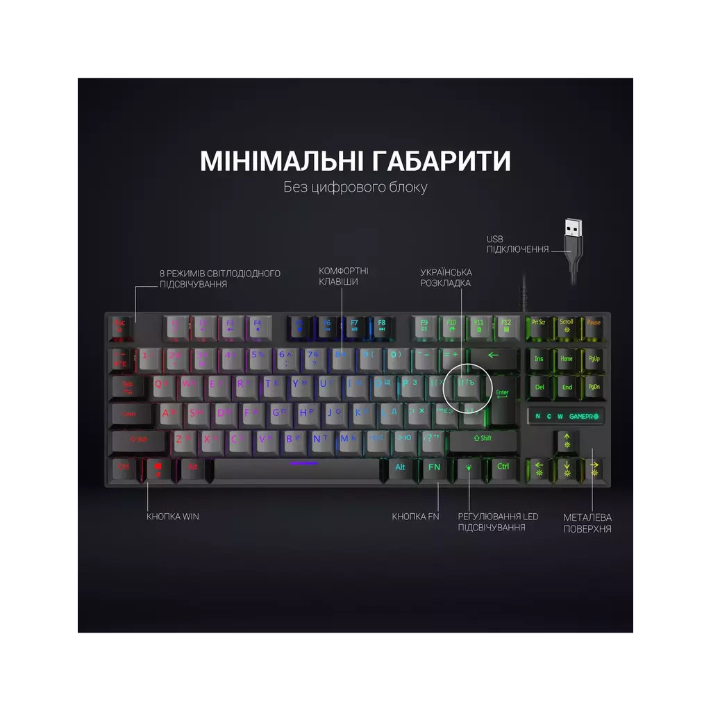 Клавіатура GamePro MK100B Blue Switch LED USB Black (MK100B) - зображення 7