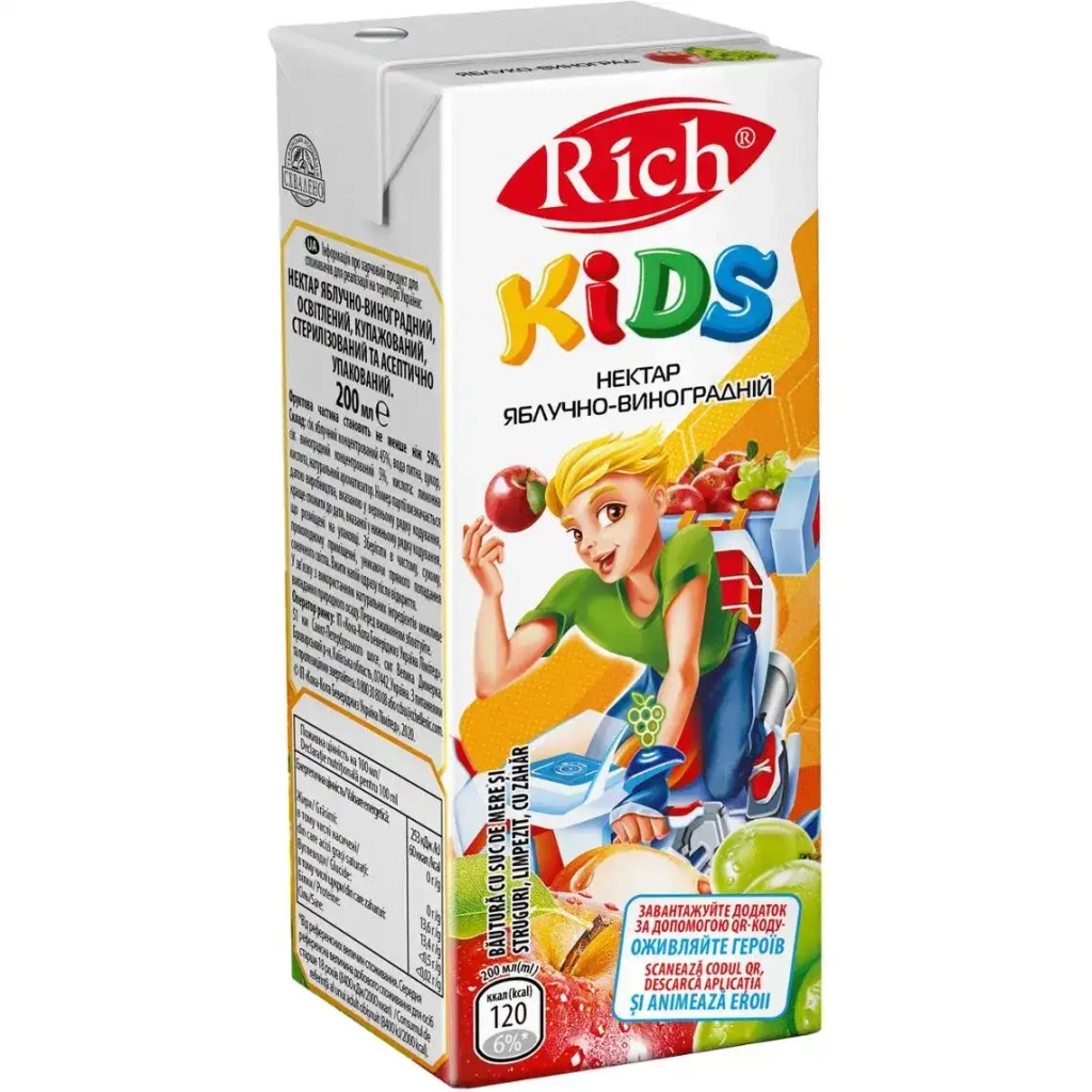 Сік дитячий Rich Kids Яблучно-виноградний нектар 200 мл (4820039351876) - изображение 1