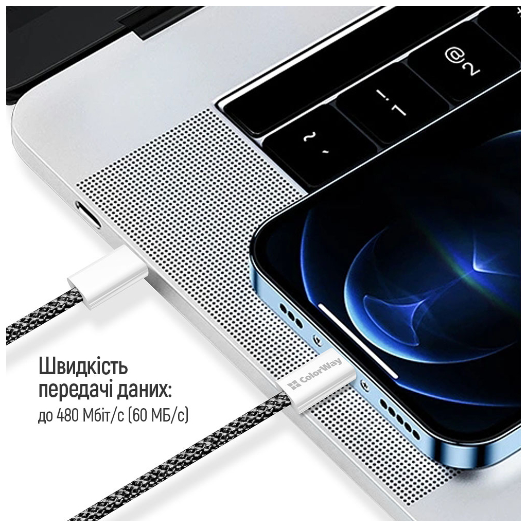 Дата кабель USB-C to Lightning 2.0m 27W PD FC black ColorWay (CW-CBPDCL068-BK) - зображення 10