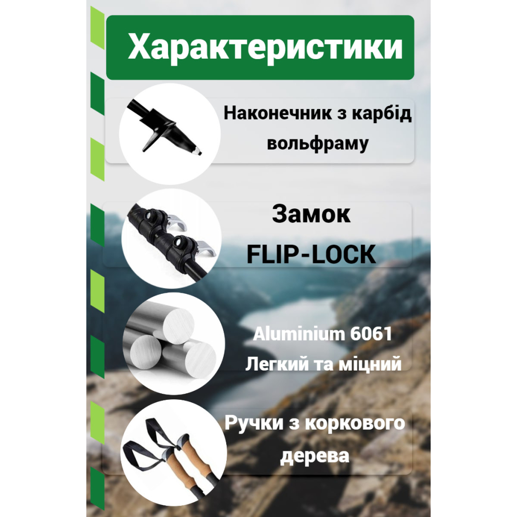 Трекінгові палиці PowerPlay 9110 Friluftsliv Black/White 80-135 см (PP_9110_Friluftsliv) - изображение 8