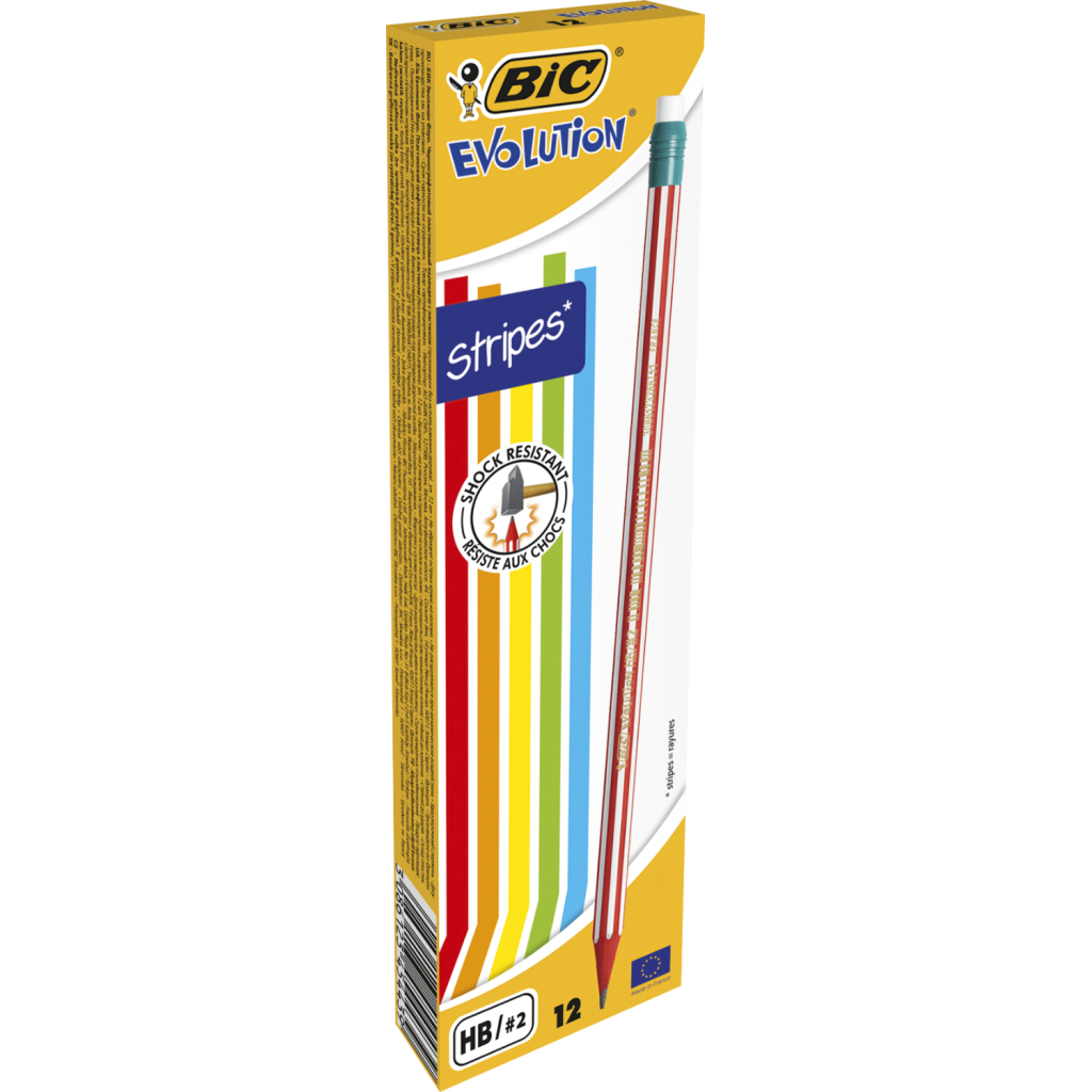 Олівець графітний Bic Evolution Stripes HB, з гумкою (bc8960342) - изображение 1