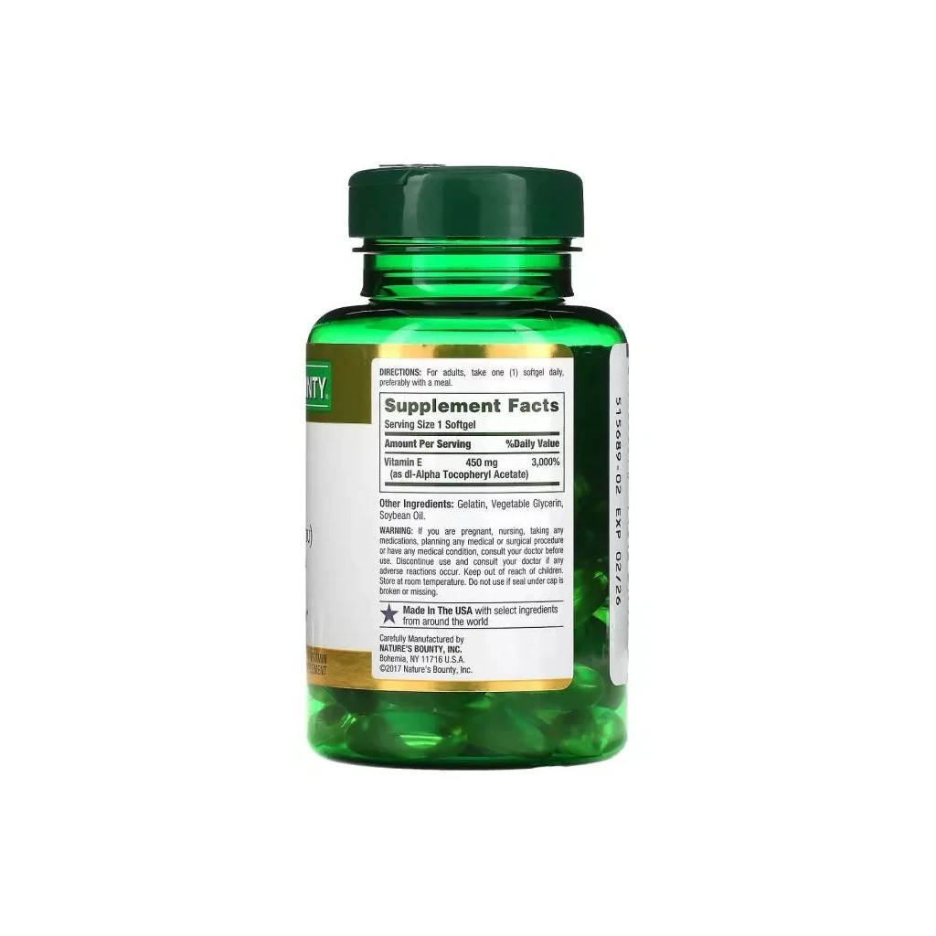 Вітамін Nature's Bounty Вітамін E швидкого вивільнення, 1000 МО, 450 мг, Vitamin E, 60 капсул (NRT-01799) - зображення 2