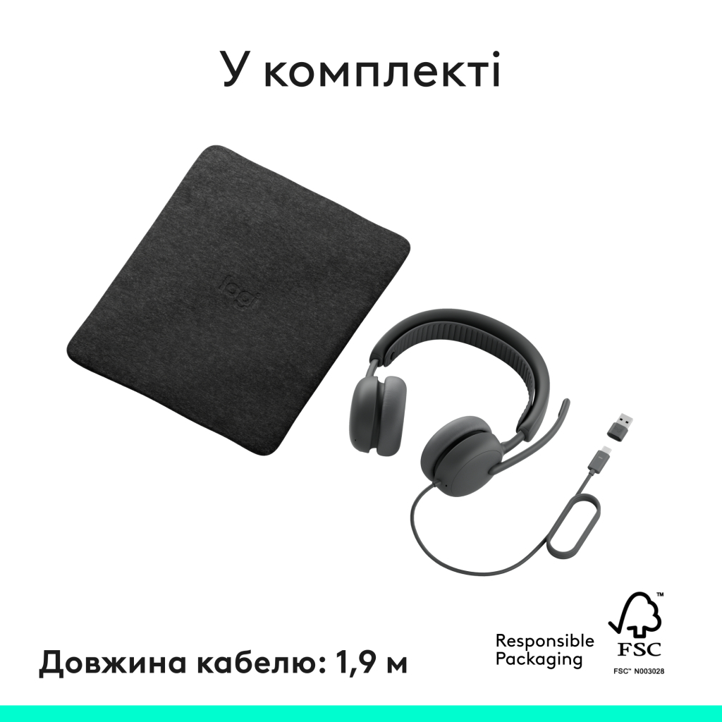 Навушники Logitech Zone Wired 2 for Business USB Graphite (981-001615) - зображення 11