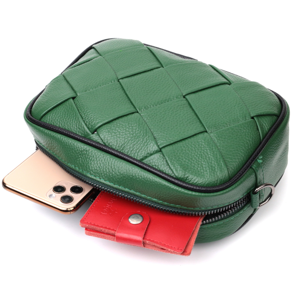 Сумка Vintage Шкіряна з плетінням Зелена (22410) - зображення 8