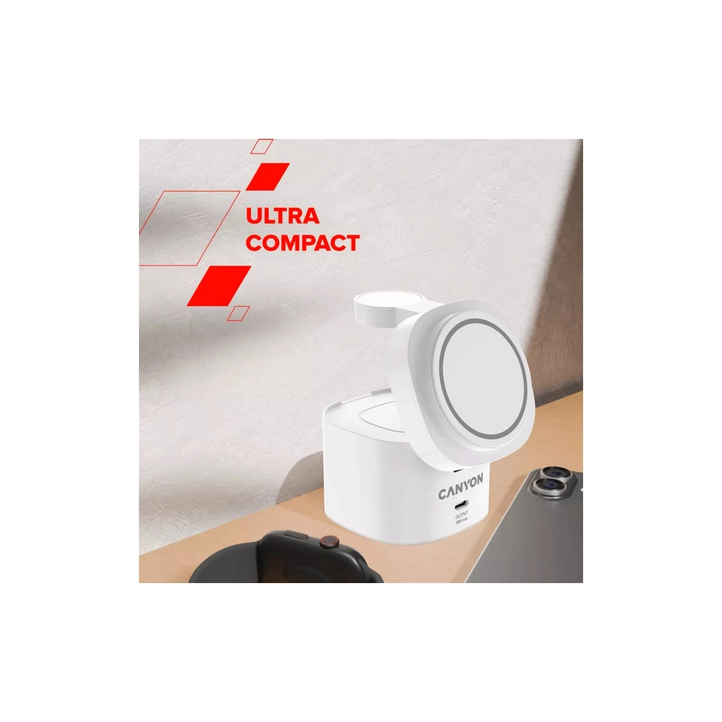 Зарядний пристрій Canyon 4-in-1 wireless charging stand 30W + cable 1.0m white (CNS-WCS405WW/A) - зображення 9