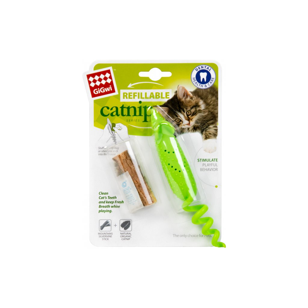 Іграшка для котів GiGwi Refillable Catnip Миша гумова 16.5 см зелена (2347) - зображення 3