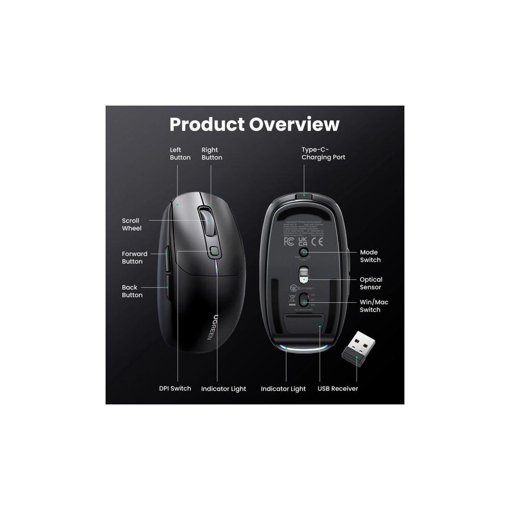 Мишка Ugreen MU103 Wireless/Bluetooth Black (90539) - зображення 8