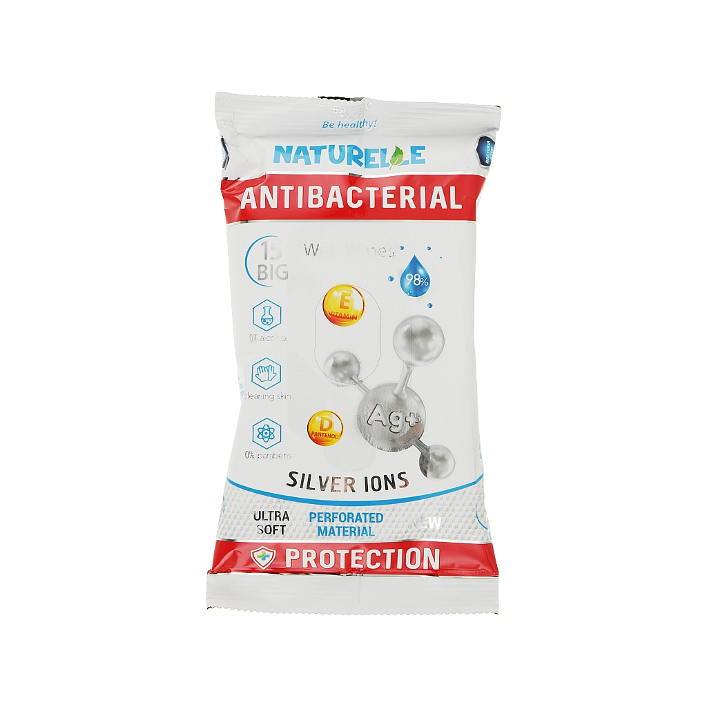 Вологі серветки Naturelle Антибактеріальні з д-пантенолом, іонами срібла й вітаміном Е 15 шт. (4820207590823) - зображення 1