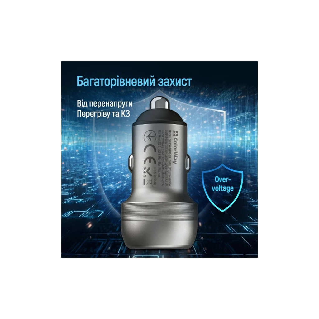 Зарядний пристрій ColorWay USB-C PD35W + USB QC3.0 car adapter (CW-CHA066PD-GR) - изображение 10
