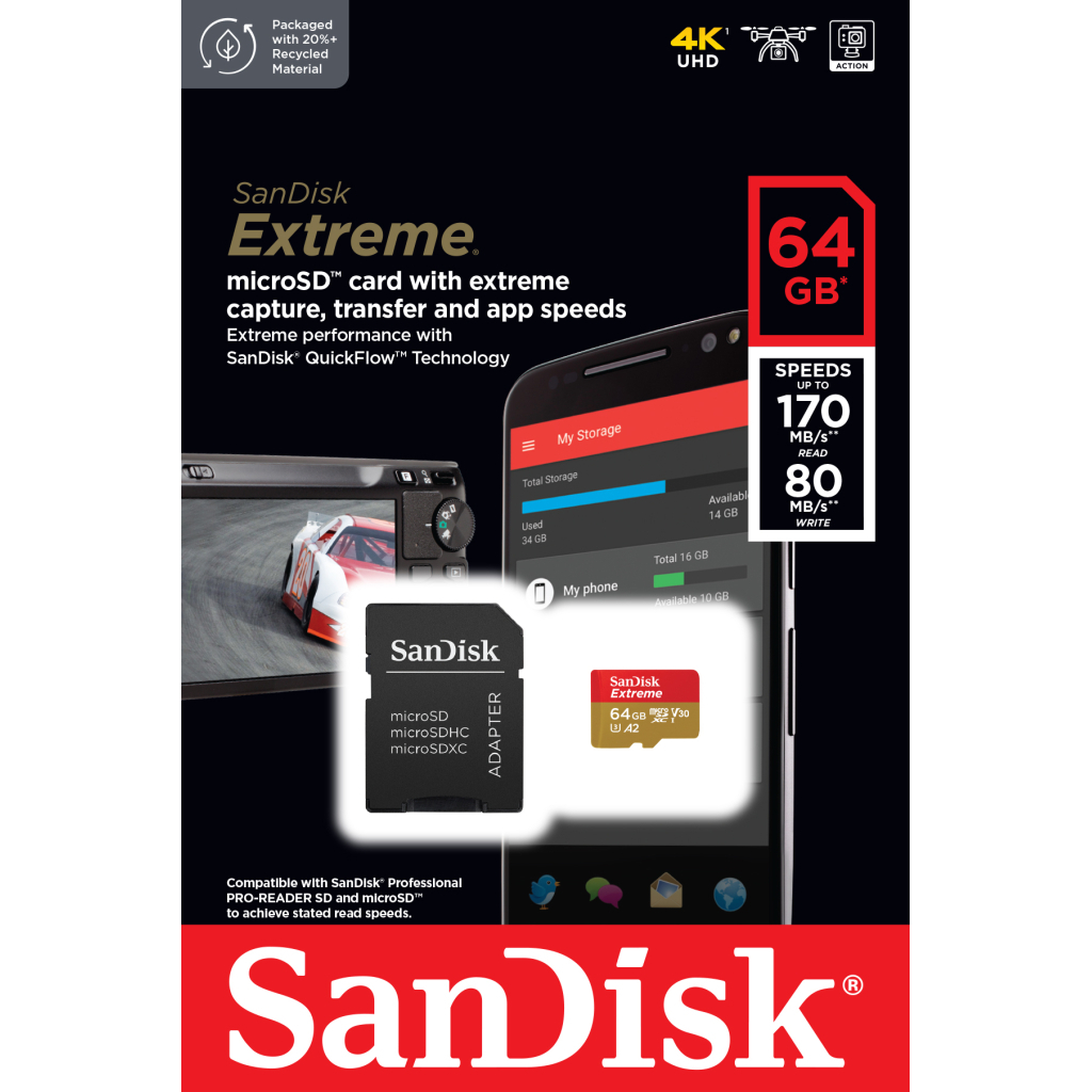 Карта пам'яті SanDisk 64GB microSD class 10 UHS-I U3 Extreme (SDSQXAH-064G-GN6MA) - зображення 3