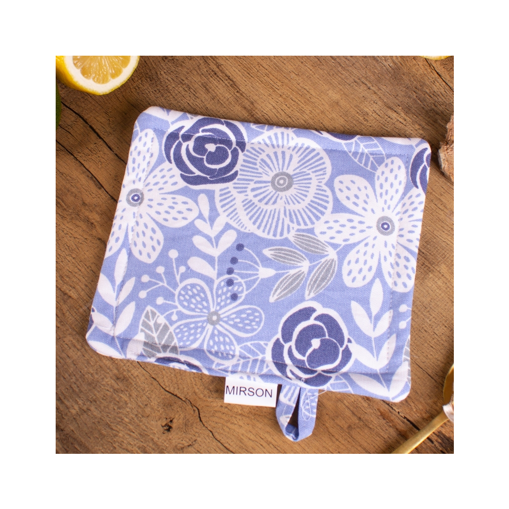 Кухонна прихватка MirSon рогожа/напівпанама №203 - Blue flowers (2200006753896) - зображення 2