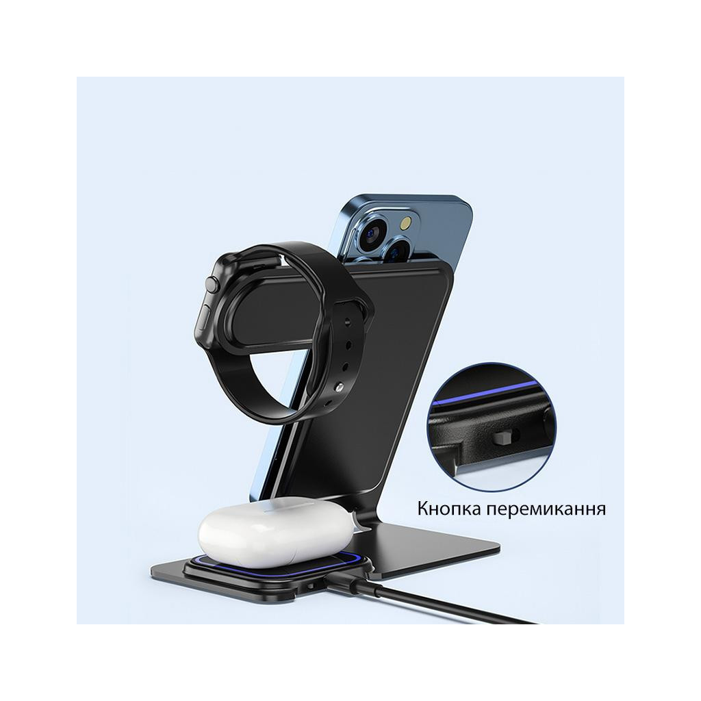 Зарядний пристрій Proda Azeada Metal 15W 3 in 1 PD-W19 Black (PD-W19-BK) - зображення 2