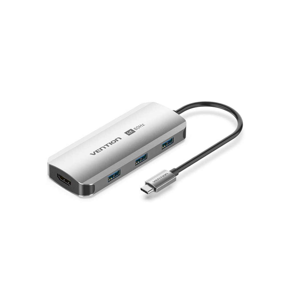 Концентратор Vention USB 3.1 Type-C to HDMI 4K60Hz/USB 3.0x3/PD 100W 5-in-1 (TQDHB) - зображення 1